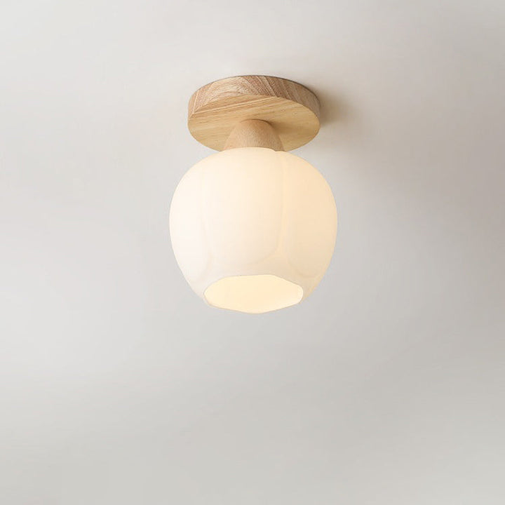Luz de techo semiempotrada de 1 luz de vidrio y madera minimalista moderna para sala de estar 