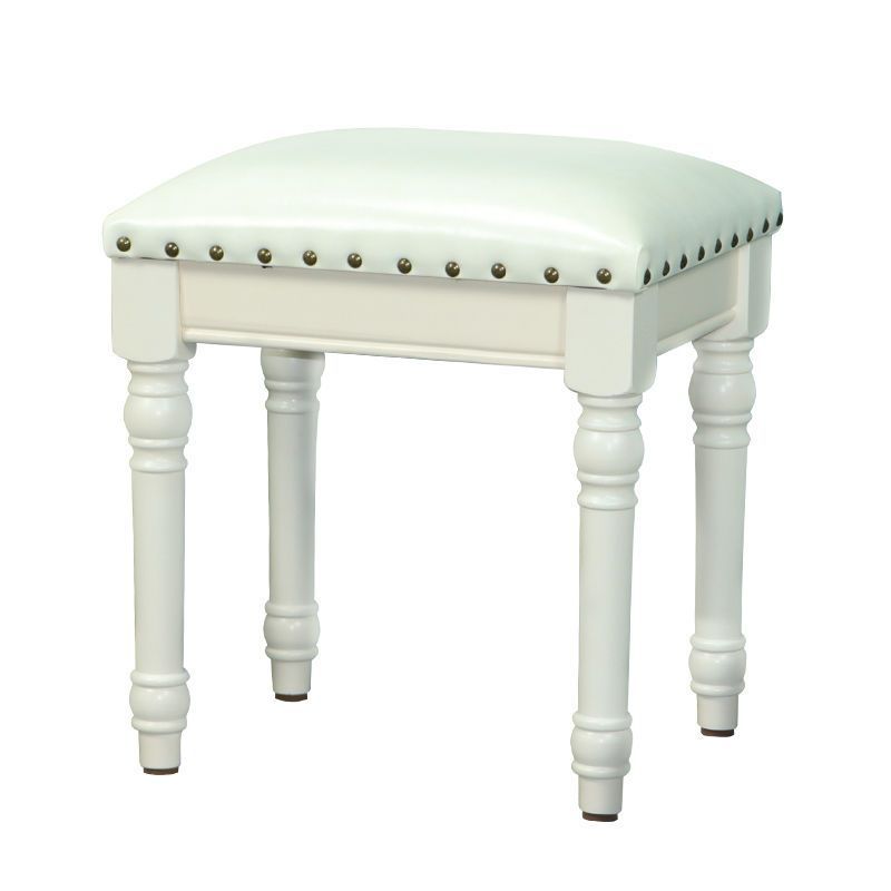 Tabouret de coiffeuse sans dossier ni accoudoirs en bois massif, cuir synthétique et lin carré scandinave contemporain pour chambre 