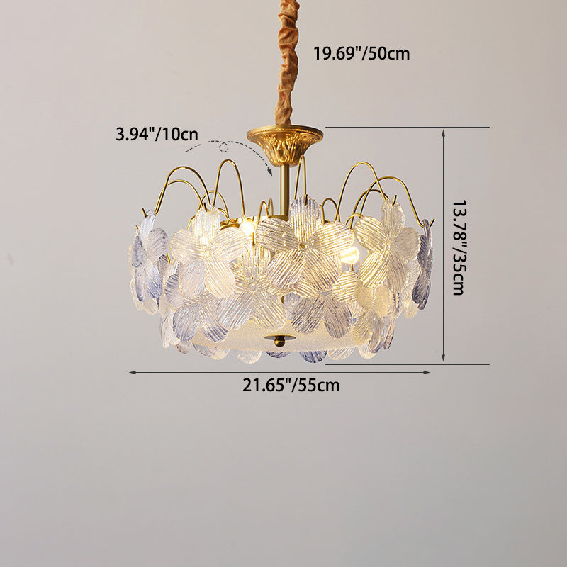 Lustres traditionnels en fer et verre rond à fleurs 5/6 lumières pour chambre 