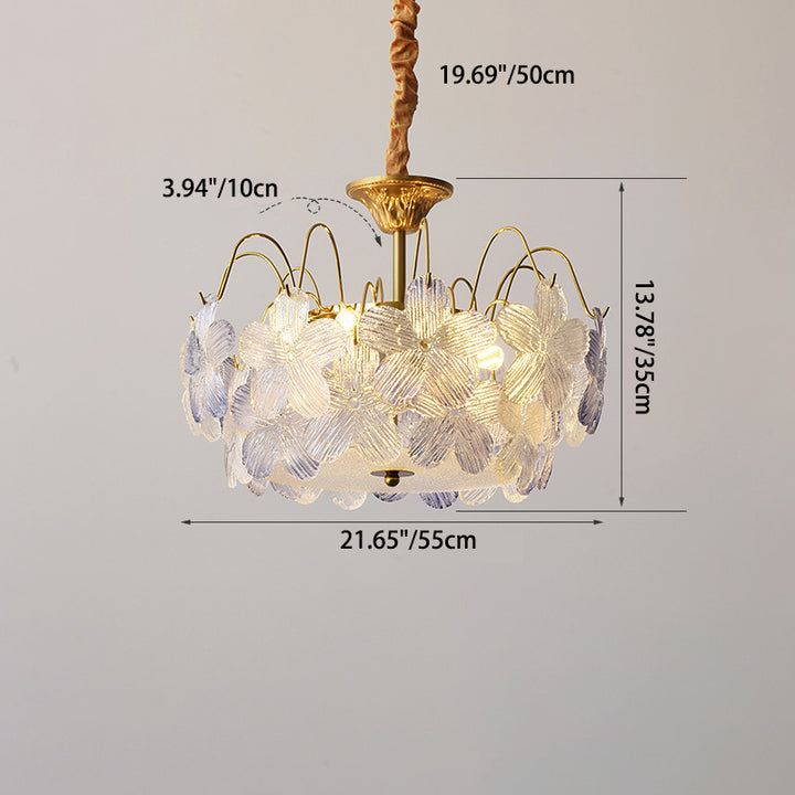 Lustres traditionnels en fer et verre rond à fleurs 5/6 lumières pour chambre 