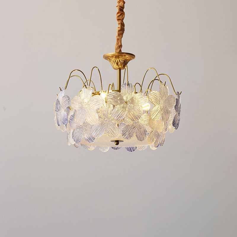 Lustres traditionnels en fer et verre rond à fleurs 5/6 lumières pour chambre 