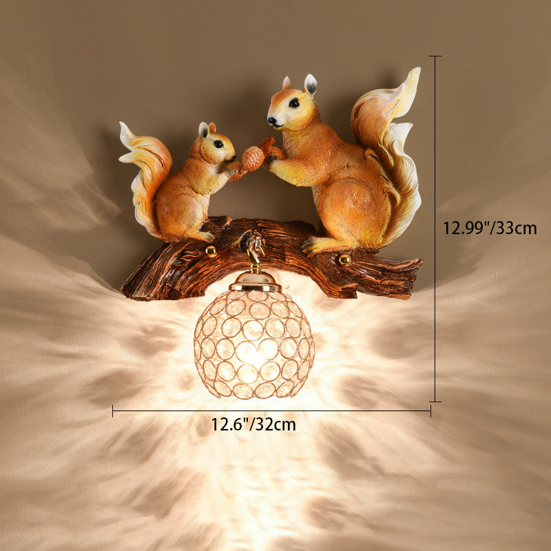 Contemporary Creative Squirrel Resin Crystal 1-Light Wall Sconce Lamp For Bedroom