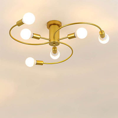 Modern Mid-Century Round Iron 6/8 Light Semi-Flush Mount Ceiling Light For Living Room