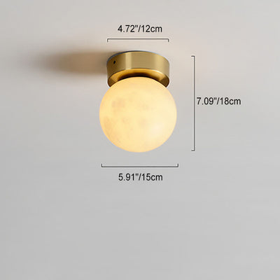 Modern Transitional Orb Square Copper Marble LED Semi-Flush Mount Ceiling Light For Hallway