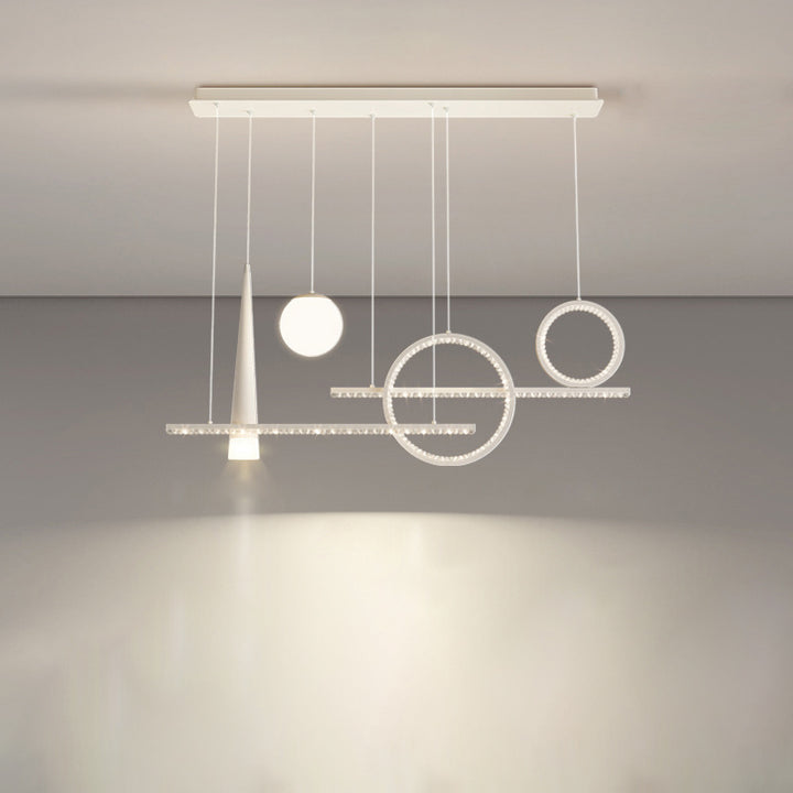 Zeitgenössischer luxuriöser geometrischer Ring-Glaskugel-Schirm LED-Kronleuchter Insellicht für Wohnzimmer 