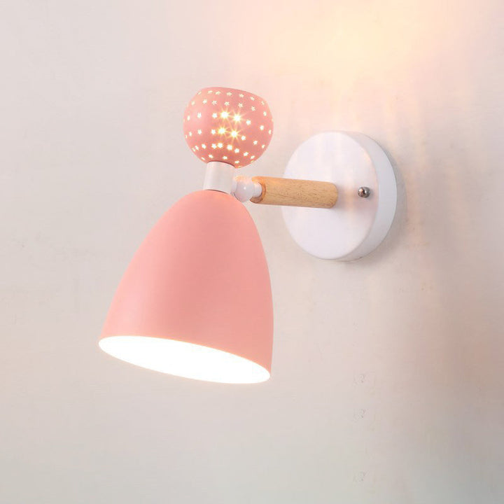 Zeitgenössische skandinavische Macaron Holz Eisen Runde 1-Licht Wandleuchte Lampe für Wohnzimmer 