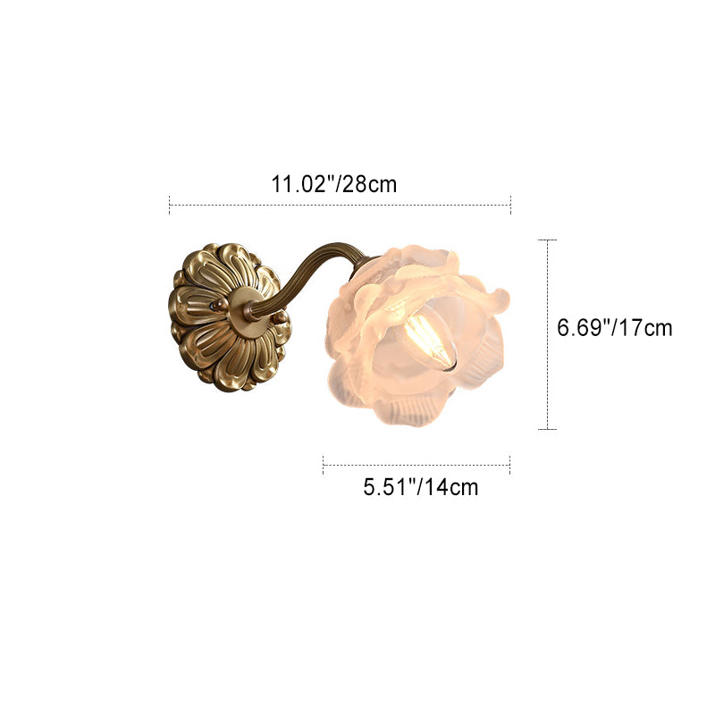 Lámpara de Aplique de Pared de 1 Luz con Cilindro de Flores Tradicionales Francesas y Bola de Cobre y Vidrio para la Mesita de Noche 