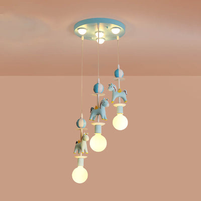 Modern Children's Carousel Eye Protection Resin Iron 1/7/11 Light Flush Mount Ceiling Light