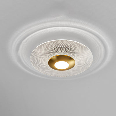 Contemporary Luxury Geometric Circular Vertical Grain Acrylic LED Semi-Flush Mount Ceiling Light For Living Room
