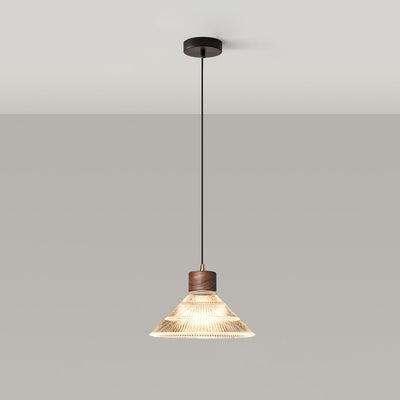 Traditionelle chinesische Pendelleuchte aus Eisen, Walnuss und Glas, konisch, schirmförmig, 1 Licht, für Esszimmer 