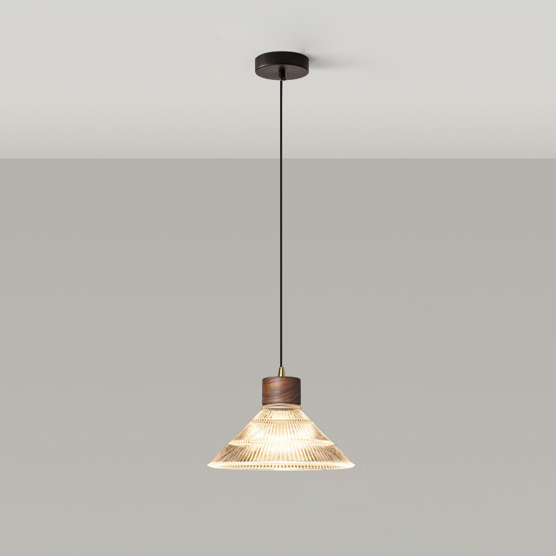 Traditionelle chinesische Pendelleuchte aus Eisen, Walnuss und Glas, konisch, schirmförmig, 1 Licht, für Esszimmer 