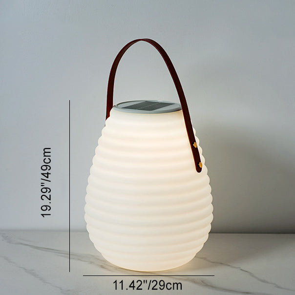 Modern Minimalist Solar Waterproof Leather PE Cylinder Striped Lantern Portable LED Landscape Lighting Outdoor Light For Outdoor Patio