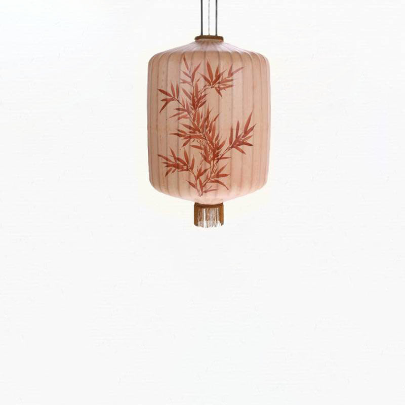 Traditionelle chinesische Bambusmuster Stoff Laterne Schatten 1-Licht Pendelleuchte für Esszimmer 