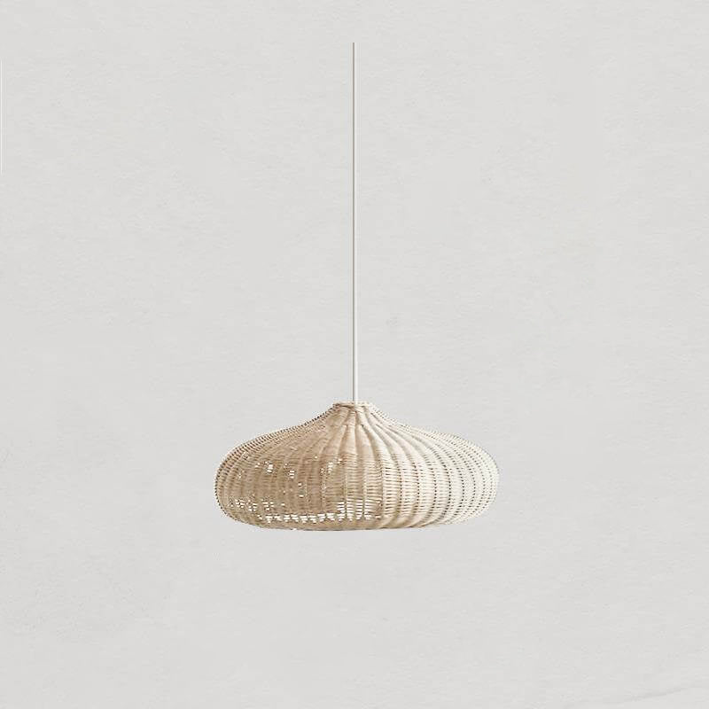 Japanese Vintage Rattan Weaving Round Oval Jar 1-Light Pendant Light