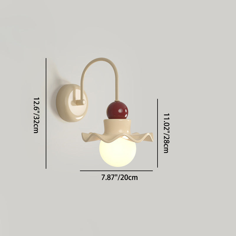 Aplique de pared de 1 luz con base de disco en forma de hoja de loto de bola redonda minimalista moderna de resina PE y hierro para dormitorio 