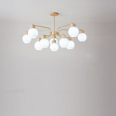Moderne minimalistische gebogene Stange weiße Glockenblume Hardware Holz Glas 6/10 Licht Kronleuchter für Wohnzimmer 
