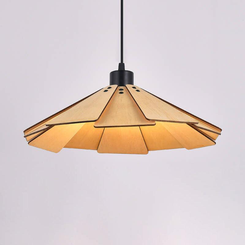 Japanese Retro Solid Wood Hollow Umbrella Shade 1-Light Pendant Light