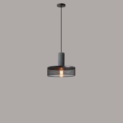 Contemporary Industrial Cylindrical Tapered Cement Iron 1-Light Pendant Light For Living Room