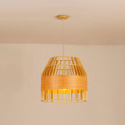 Modern Minimalist Wooden Birdcage Design 1- Light Pendant Light