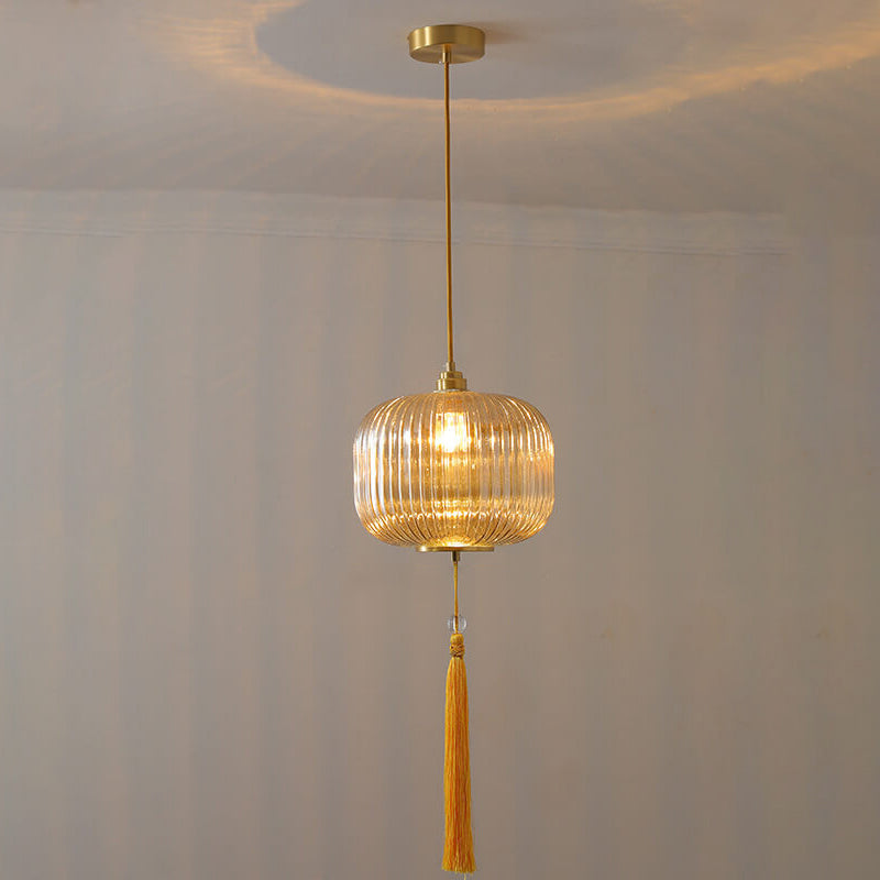Lámpara colgante de 1 luz de vidrio de cobre con forma de linterna moderna nórdica 