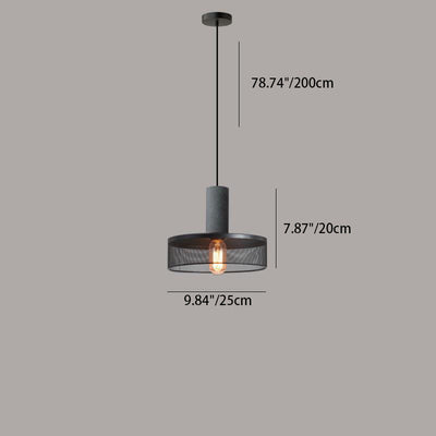 Contemporary Industrial Cylindrical Tapered Cement Iron 1-Light Pendant Light For Living Room