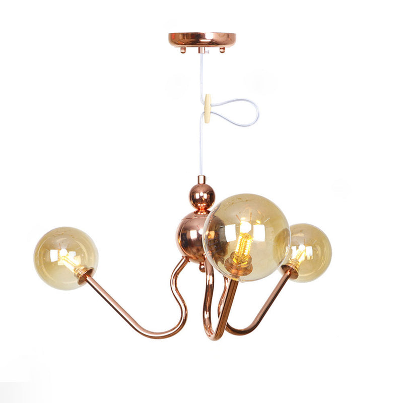 Zeitgenössischer Luxus-Kronleuchter mit Eisenrahmen und rundem Glasschirm, 3 Lichter, für Wohnzimmer 