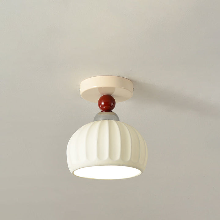 Luz de techo semiempotrada de 1 luz con pantalla redonda geométrica de cerámica crema contemporánea escandinava para sala de estar 