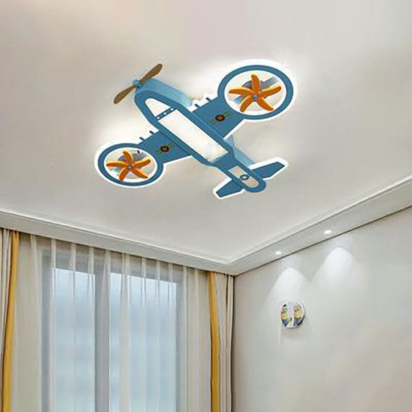 Ventilador de techo con luz LED de varillas contemporáneas creativas para niños, avión, para dormitorio 
