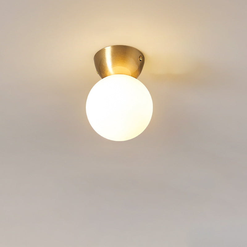 Contemporary Scandinavian Walnut Copper Glass Ball 1-Light Semi-Flush Mount Ceiling Light For Hallway