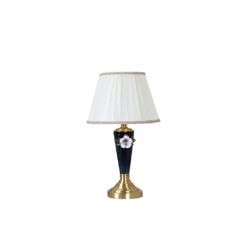 Vintage European Ceramic Floral Pleated Fabric 1-Light Table Lamp