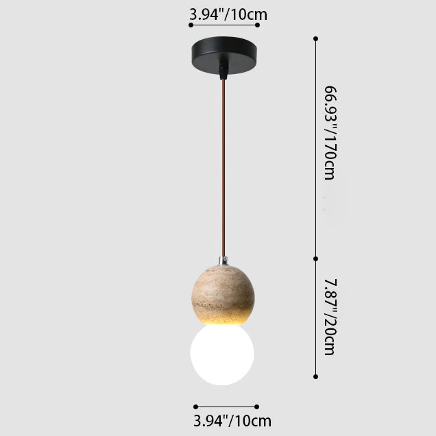 Nordic Modern Minimalist Semi-Circular Plate Yellow Travertine Solid Wood Glass 1-Light Pendant Light