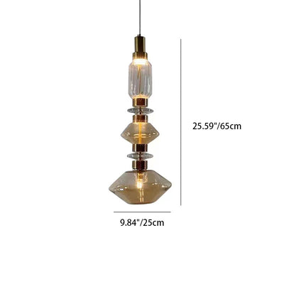 Traditional European Irregular Cylinder Iron Glass 1-Light Pendant Light For Living Room