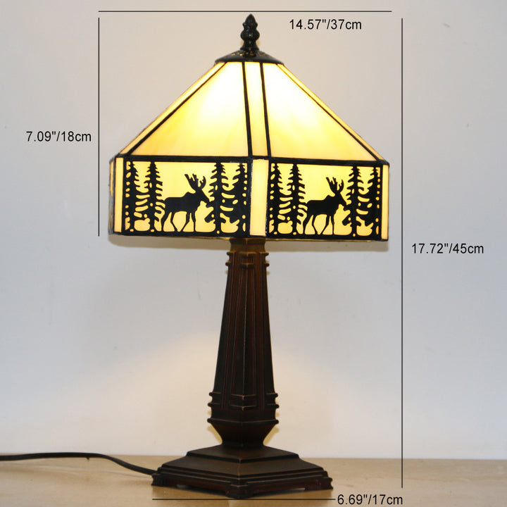 Traditionelle Tiffany Conic Diamond Deer Legierung Glas 1-Licht Tischlampe für das Studium 