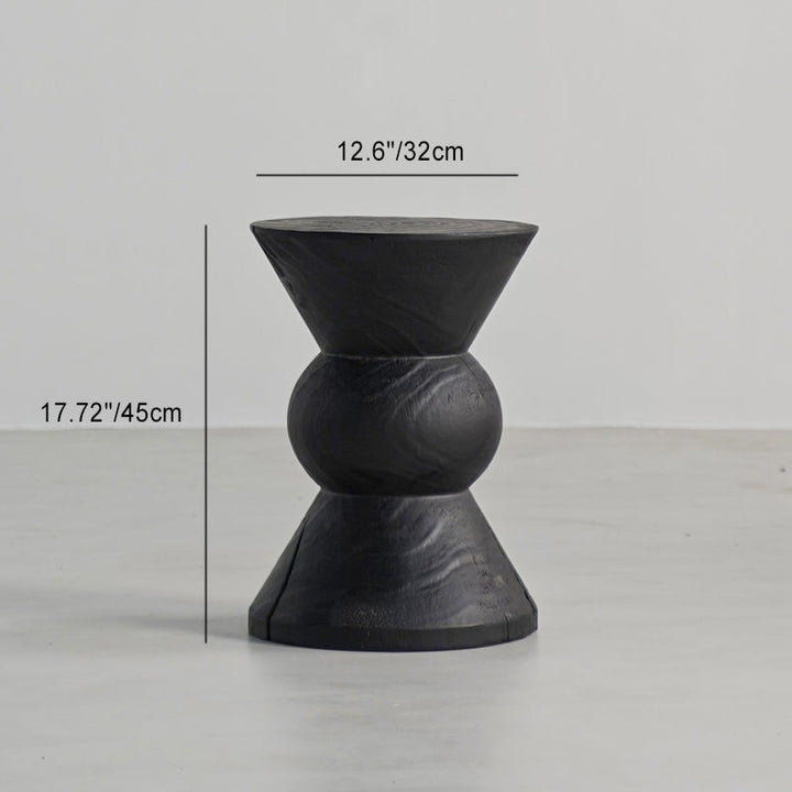 Traditional Japanese Wabi-sabi Wood Geometric Design End Table For Living Room