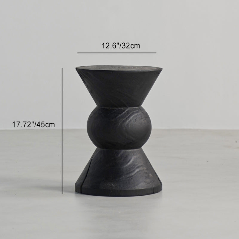 Traditional Japanese Wabi-sabi Wood Geometric Design End Table For Living Room