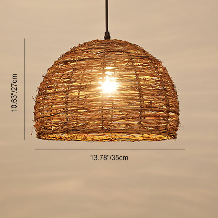Suspension Luminaire à 1 Lumière en Rotin Rétro Tressé en Dôme 
