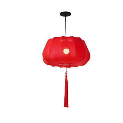 Traditionelle chinesische Laterne Stoff Eisen 1-Licht Pendelleuchte für Schlafzimmer 