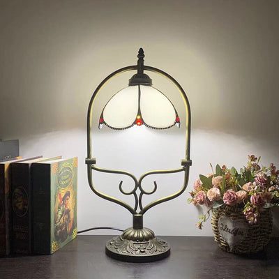 Tiffany Vintage Flower Stained Glass Shade Metal Base 1-Light Table Lamp
