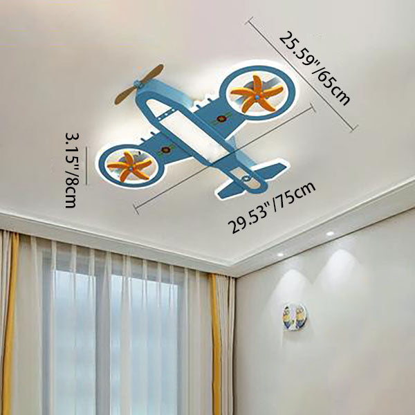 Ventilador de techo con luz LED de varillas contemporáneas creativas para niños, avión, para dormitorio 