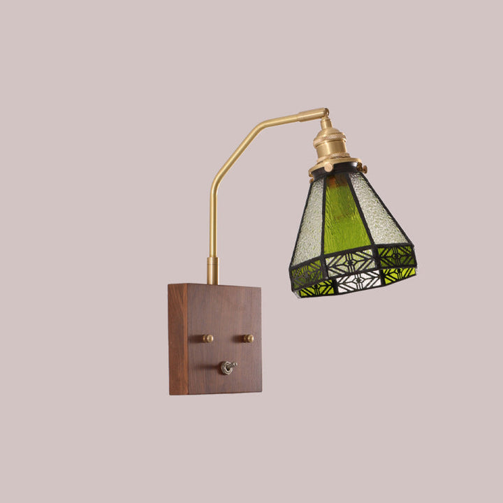 Zeitgenössische Retro Quadrat Kegel Alle Kupfer Holz Glas 1-Licht Wand Leuchte Lampe Für Wohnzimmer 