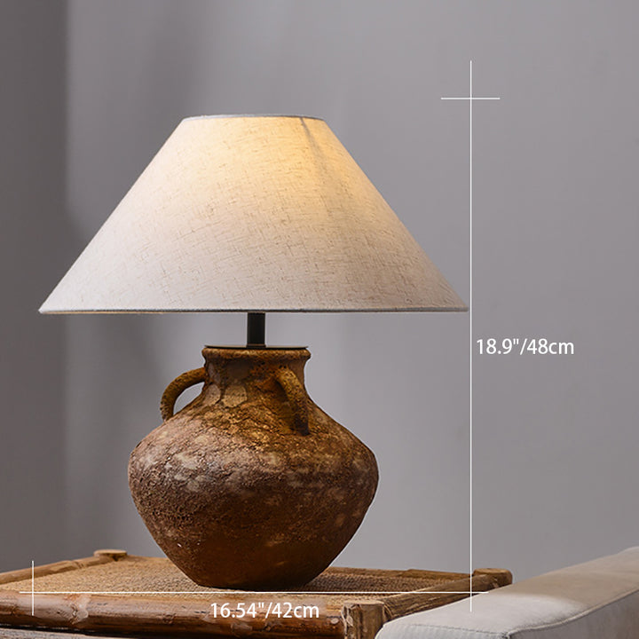 Modern Vintage Ceramic Jar Linen Fabric Handmade 1-Light Table Lamp For Living Room