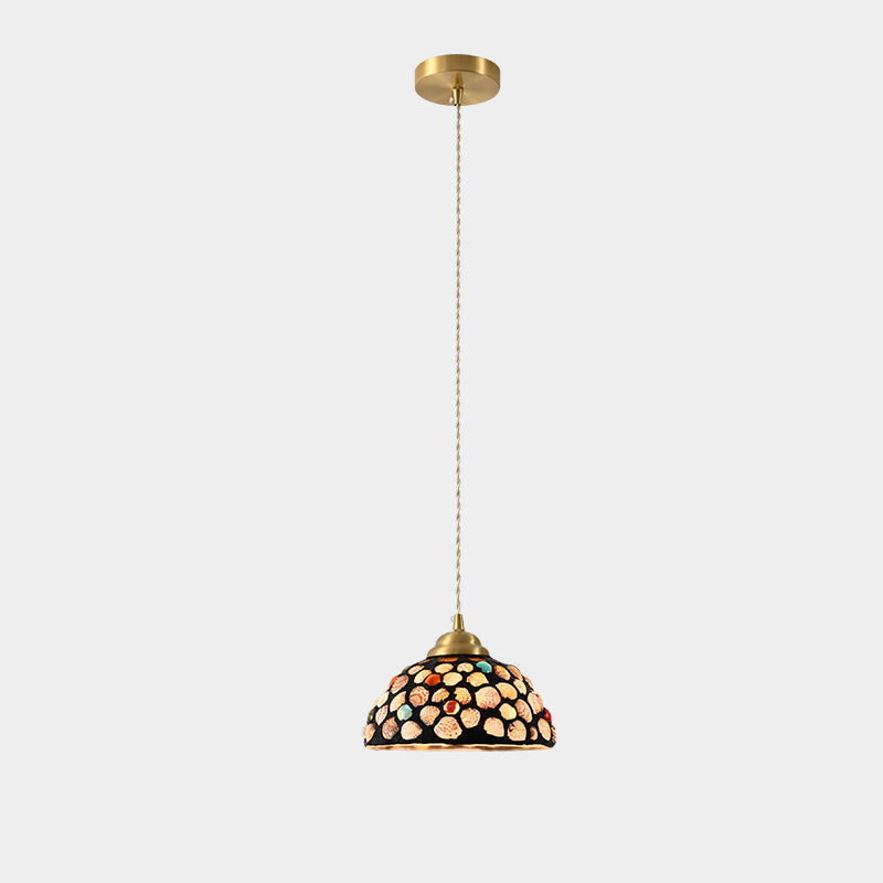 Lustre suspendu à 1 lumière avec design en coquille demi-ronde en vitrail de laiton traditionnel japonais pour chambre 