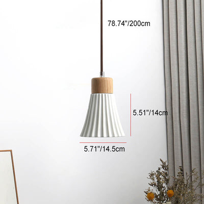 Japanese Harajuku Solid Wood Pleated Ceramic Round 1-Light Pendant Light