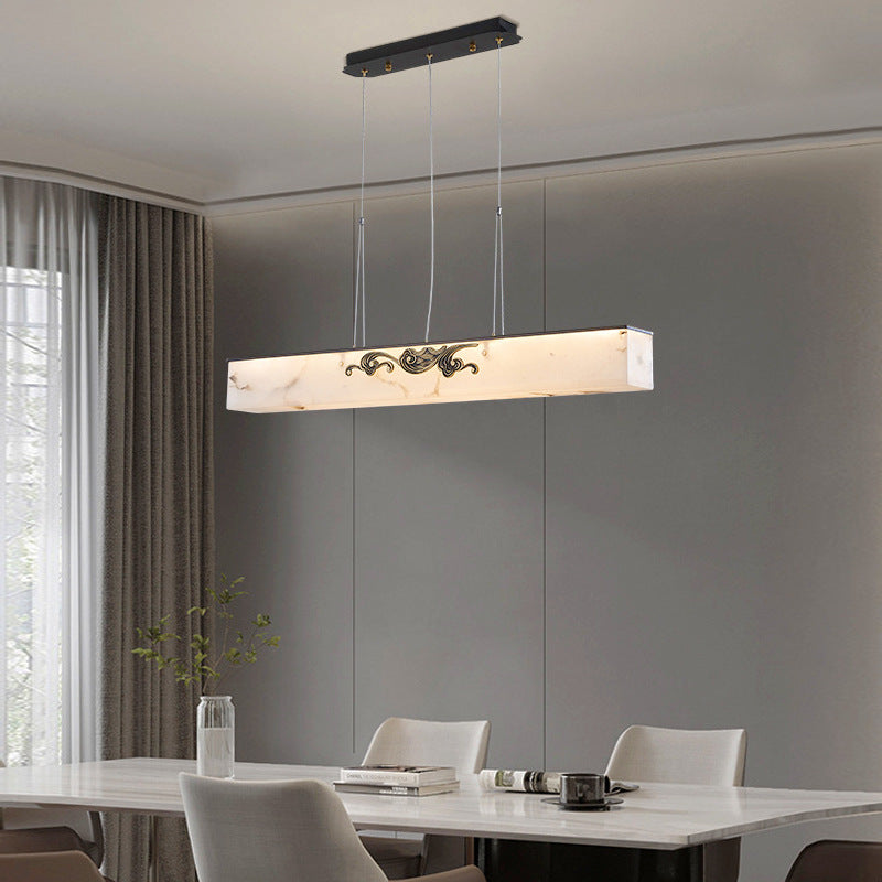 Lámpara colgante de isla LED de mármol de cobre rectangular chino tradicional para comedor 