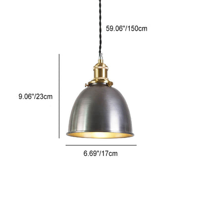Lámpara colgante de geometría de cúpula de hierro minimalista industrial plateada y cobre de 1 luz 
