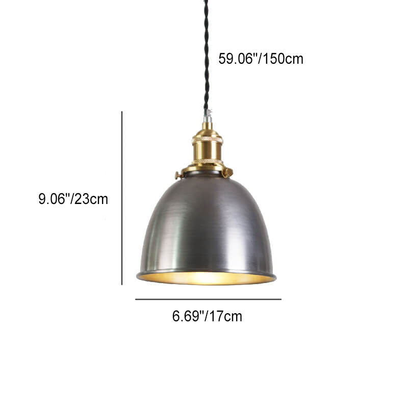 Lámpara colgante de geometría de cúpula de hierro minimalista industrial plateada y cobre de 1 luz 