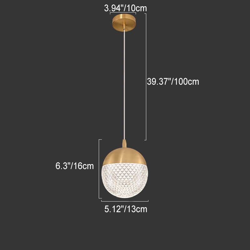Modern Luxury All-Copper Glass Cylinder Spherical Diamond LED Pendant Light