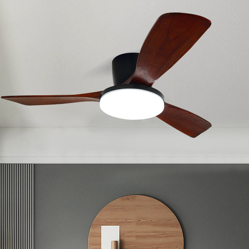 Zeitgenössischer skandinavischer Kupfer-Holz-Acryl-Ventilator LED-Halbeinbau-Deckenventilator für Wohnzimmer