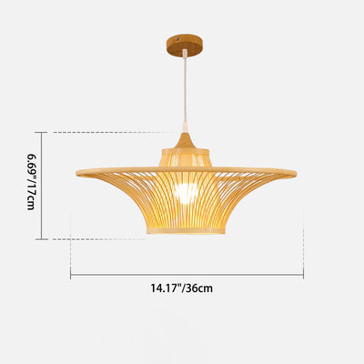 Suspension Luminaire Cylindre Rond en Bambou Japonais Traditionnel à 1 Lumière pour Chambre 