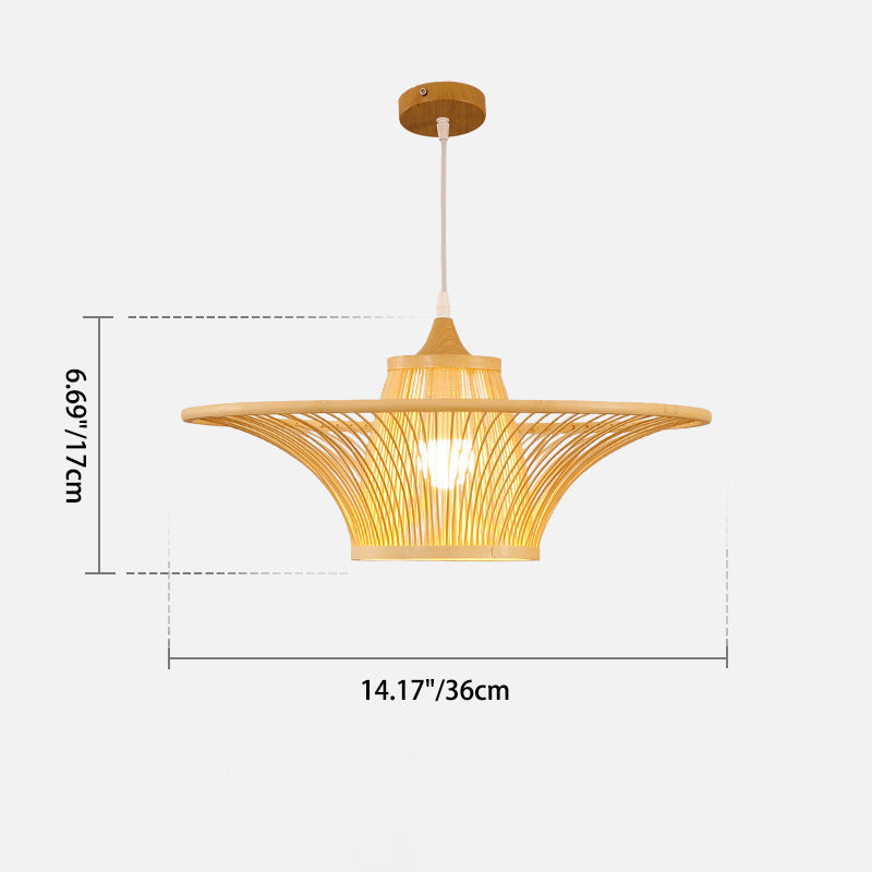 Suspension Luminaire Cylindre Rond en Bambou Japonais Traditionnel à 1 Lumière pour Chambre 
